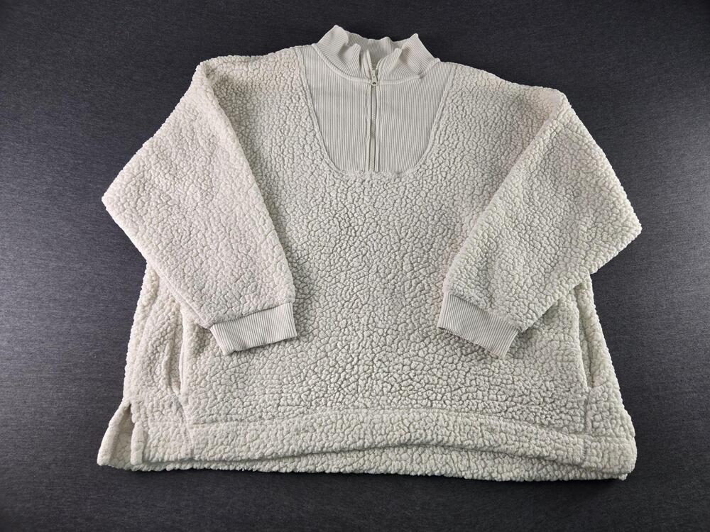 Aerie Sweatshirt Womens XL White Fleece 1/4 Zip Mock Neck Pullover